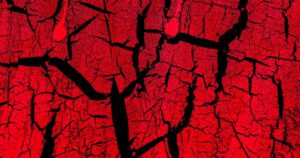 Rugged, cracked surface in an alarming red color