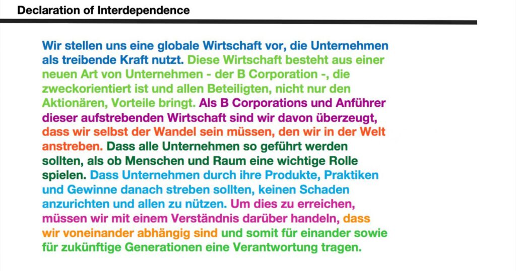 Declaration of Interdependence der B Corporation