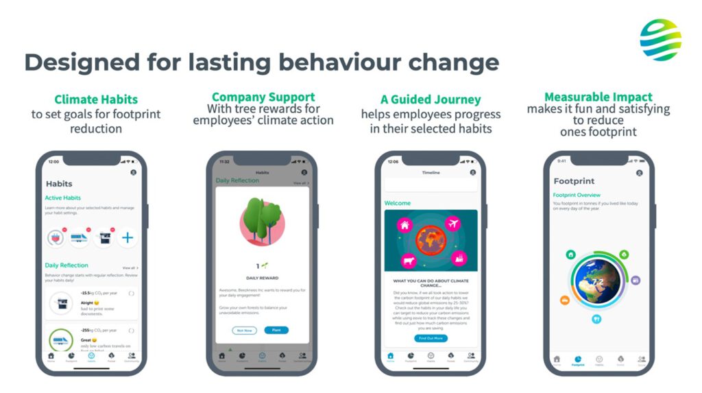 Screenshot der eevie App zum Corporate Nudging mit Aspekten zur Verhaltensaenderung in der App